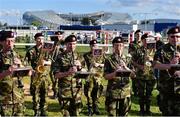 26 June 2015; The Irish Army Band performs during the Final Leg of Jumping In The City. Shelbourne Park Greyhound Stadium, Ringsend, Dublin. Picture credit: Cody Glenn / SPORTSFILE