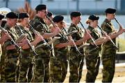 26 June 2015; Members of the Irish Army Band perform between events during the Final Leg of Jumping In The City. Shelbourne Park Greyhound Stadium, Ringsend, Dublin. Picture credit: Cody Glenn / SPORTSFILE