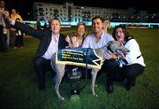 13 September 2008; Noel Hehir, left, Margaret Montgomery, second from left, Trainer Pat Curtin, and Pat's sister Bridget with Shelbourne Aston after winning the Paddy Power Irish Greyhound Derby. Paddy Power Irish Greyhound Derby, Shelbourne Park, Ringsend, Dublin. Picture credit; Damien Eagers / SPORTSFILE