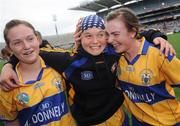 14 September 2008; Clare players, from left, Carina Roseingrave, Chloe Morey and Kate Lynch celebrate their side's victory. Gala All-Ireland Junior Camogie Championship Final, Clare v Offaly, Croke Park, Dublin. Picture credit: Stephen McCarthy / SPORTSFILE
