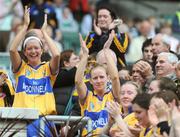 14 September 2008; Joint Clare captain Sharon McMahon, left, celebrates alongside team-mates after her side's victory. Gala All-Ireland Junior Camogie Championship Final, Clare v Offaly, Croke Park, Dublin. Picture credit: Stephen McCarthy / SPORTSFILE