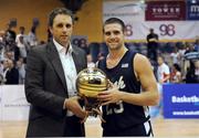 22 August 2008; Karl Donnelly, Marketing Director Basketball Ireland, presents Kyle McAlarney, Notre Dame, with the game's MVP award. Emerald Hoops Day 2, Notre Dame v Poland, National Basketball Arena, Tallaght, Co. Dublin. Picture credit: Stephen McCarthy / SPORTSFILE