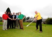 13 September 2008; Six provincial winning GAA Clubs from Ulster, Munster, Leinster, Connacht, Chicago and New York battled it out for a chance to win an All-Ireland trophy at the 2008 FBD GAA Golf Challenge All-Ireland final which was held at Faithlegg Hotel and Golf Club in Waterford over the weekend. Pictured is Adrian Taheny, FBD Insurance, Executive Director Marketing and Sales, with the competing captains, from left, Brendan Landers, Lismore, Co. Waterford, Paddy Grelish, New York, JJ O'Reilly, Chicago, Martin Cahill, St. Brigids, Dublin, Kieran Keavney, Cavan, and Eamonn Blake, Miltown, Co. Galway, while Eddie Keher, Patron of the FBD All-Ireland Golf Challenge, drives down the fairway. Faithlegg House Hotel, Faithlegg, Co. Waterford. Picture credit: Pat Murphy / SPORTSFILE  *** Local Caption ***