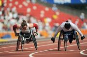 14 September 2008; Ireland's Patrice Dockery, from Swords, Dublin, in action alongside Yadira Soturno, Veneuzla, during the Women's 200m - T53 heats. Dockery a 6 time Paralympian, Euro and World Champion medalist, competing on the International stage since 1985 at junior level, finished her heat in a time of 35.38 bringing to a close a glittering career. Beijing Paralympic Games 2008,  Women's 200m - T53, Heat 2, National Stadium, Olympic Green, Beijing, China. Picture credit: Brian Lawless / SPORTSFILE