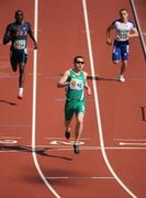 15 September 2008; Ireland's Jason Smyth, from Eglinton, Co. Derry, ahead of Royal Mitchell, USA, left, and Neill Fachie, Great Britain, during the Men's 200m -T13 heats. Smyth who already bagged gold for the Men's 100m T13 Final setting a world record of 10.62 again set a new world record time of 21.81 sec taking .02 of a second off his own record set in Holland in 2006. The final of the Men's 200m will take place tomorrow Tuesday 16th. Beijing Paralympic Games 2008, Men's 200m -T13, Heat 1, National Stadium, Olympic Green, Beijing, China. Picture credit: Brian Lawless / SPORTSFILE