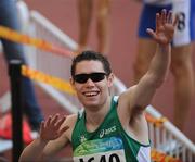 15 September 2008; Ireland's Jason Smyth, from Eglinton, Co. Derry, after the Men's 200m -T13 heats. Smyth who already bagged gold for the Men's 100m T13 Final setting a world record of 10.62 again set a new world record time of 21.81 sec taking .02 of a second off his own record set in Holland in 2006. The final of the Men's 200m will take place tomorrow Tuesday 16th. Beijing Paralympic Games 2008, Men's 200m -T13, Heat 1, National Stadium, Olympic Green, Beijing, China. Picture credit: Brian Lawless / SPORTSFILE