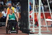 15 September 2008; Ireland's John McCarthy, from Dunmanway, Co. Cork, with Assistant Michael Bergin, from Wexford, after competing in the Men's Club Throw - F32/51. McCarthy finished in 11th place overall with a distance of  19.53m. Beijing Paralympic Games 2008, Men's Club Throw - F32/51, National Stadium, Olympic Green, Beijing, China. Picture credit: Brian Lawless / SPORTSFILE