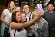 29 June 2015; Brendan Irvine, Men's Boxing Light Fly 49kg silver, Team Ireland, poses for a picture with fans, taken by Nuala Muldoon, Belfast, on his return from the 2015 Baku European Games. Terminal One, Dublin Airport. Picture credit: Cody Glenn / SPORTSFILE