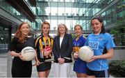 29 June 2015; In attendance at the launch of the Behind the Player campaign, their first player promotion campaign, are, from left, Marie Coady, PwC partner and Carlow camogie player, Kilkenny camogie player Collette Dormer, Susan Kelly, People Partner PwC, Tipperary camogie player Mary Ryan, and Dublin ladies footballer Sinead Goldrick. PwC Offices, One Spencer Dock, Dublin. Picture credit: Dáire Brennan / SPORTSFILE