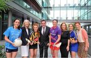 29 June 2015; In attendance at the launch of the Behind the Player campaign, their first player promotion campaign are, from left, Dublin ladies footballer Sinéad Goldrick, Susan Kelly, People Partner PwC, Kilkenny camogie player Collette Dormer, Feargal O'Rourke, Managinrg partner PwC, Cork camogie player Gemma O'Connor, Marie Coady, Partner PwC, Tipperary camogie player Mary Ryan, and Aoife Lane, Chairperson of the WGPA, at the launch of the Behind the Player campaign, their first player promotion campaign. PwC Offices, One Spencer Dock, Dublin. Picture credit: Dáire Brennan / SPORTSFILE