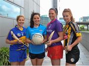 29 June 2015; In attendance at the launch of the PwC and WGPA Behind the Player campaign, their first player promotion campaign are, from left, Tipperary camogie player Mary Ryan, Dublin ladies footballer Sinéad Goldrick, Cork camogie player Gemma O'Connor and Kilkenny camogie player Collette Dormer. PwC Offices, One Spencer Dock, Dublin. Picture credit: Dáire Brennan / SPORTSFILE