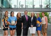 29 June 2015; In attendance at the launch of the PwC and WGPA Behind the Player campaign, their first player promotion campaign are, from left to right, Kilkenny camogie player Collette Dormer, Dublin ladies footballer Sinéad Goldrick, Marie Coady, PwC partner, Feargal O'Rourke, Managing partner PwC, Susan Kelly, People Partner PwC, Tipperary camogie player Mary Ryan, and Chairperson of the WGPA Aoife Lane. PwC Offices, One Spencer Dock, Dublin. Picture credit: Dáire Brennan / SPORTSFILE