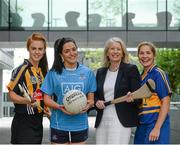 29 June 2015; In attendance at the launch of the PwC and WGPA Behind the Player campaign, their first player promotion campaign are, from left to right, Kilkenny camogie player Collette Dormer, Dublin ladies footballer Sinéad Goldrick, Susan Kelly, People Partner PwC, and Tipperary camogie player Mary Ryan. PwC Offices, One Spencer Dock, Dublin. Picture credit: Dáire Brennan / SPORTSFILE