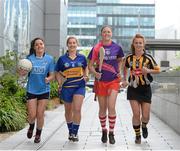 29 June 2015; In attendance at the launch of the PwC and WGPA Behind the Player campaign, their first player promotion campaign are, from left to right, Dublin ladies footballer Sinéad Goldrick, Tipperary camogie player Mary Ryan, Cork camogie player Gemma O'Connor, and Kilkenny camogie player Collette Dormer. PwC Offices, One Spencer Dock, Dublin. Picture credit: Dáire Brennan / SPORTSFILE