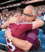 28 June 2015; Westmeath's John Connellan is congratulated by his dad Paul after the game. Leinster GAA Football Senior Championship, Semi-Final, Westmeath v Meath. Croke Park, Dublin. Picture credit: Ray McManus / SPORTSFILE