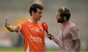 27 June 2015; Armagh's Jamie Clarke is interviewed by Newstalk's Colm Parkinson after the game. GAA Football All-Ireland Senior Championship, Round 1B, Armagh v Wicklow. Athletic Grounds, Armagh. Picture credit: Piaras Ó Mídheach / SPORTSFILE