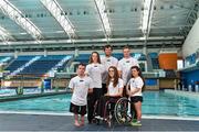 30 June 2015; In attendance at the announcement of the Paralympics Ireland team to compete in the Paralympic Swimming (IPC) World Championships in July are, clockwise from left, James Scully, Ratoath, Co. Meath, Ellen Keane, Clontarf, Dublin, Darragh McDonald, Gorey, Co. Wexford, Jonathan McGrath, Killaloe, Co. Clare, Nicole Turner, Portlaoise, Co. Laois, and Ailbhe Kelly, Castleknock, Dublin. The six strong team to compete in Glasgow include Double paralympians Darragh McDonald and Ellen Keane, London Paralympians James Scully and Jonathan McGrath and first time World Championship swimmers Ailbhe Kelly and Nicole Turner. These Championships are also a key milestone on the road to Rio 2016 Paralympic Games qualification. National Aquatic Centre, Abbotstown, Dublin. Picture credit: Brendan Moran / SPORTSFILE