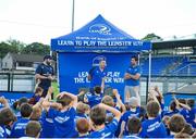 30 June 2015; Leinster Rugby's Kevin McLaughlin and Aaron Dundon headed out to the Bank of Ireland Leinster Rugby Summer Camps in Donnybrook Stadium to meet up with some local young rugby talent. Pictured are Leinster players Aaron Dundon, left, and Kevin McLaughlin, answering questions during the Bank of Ireland Leinster Rugby Summer Camps 2015. Donnybrook Stadium, Donnybrook, Dublin. Picture credit: Dáire Brennan / SPORTSFILE