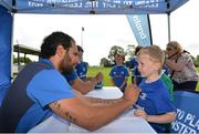 30 June 2015; Leinster Rugby's Ben Te'o and Isa Nacewa headed out to the Bank of Ireland Leinster Rugby Summer Camps in Wexford Wanderers RFC to meet up with some local young rugby talent. Pictured is Leinster's Isa Nacewa with Axel Roulston at the Leinster Rugby Summer Camps 2015. Wexford Wanderers Rugby Club, Wexford. Picture credit: Matt Browne / SPORTSFILE