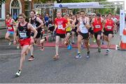 30 June 2015; Ryan Creech, left, from Glanmire, Co. Cork, representing The Edge team, leads from the start to the finish of the Grant Thornton Corporate 5k Team Challenge. Cork. Picture credit: Cody Glenn / SPORTSFILE