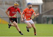 21 June 2015; Simon Doherty, Armagh, in action against Michael McCullough, Down. Ulster GAA Hurling Senior Championship, Quarter-Final, Armagh v Down, Athletic Grounds, Armagh. Picture credit: Sam Barnes / SPORTSFILE