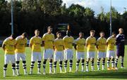 2 July 2015;  F91 Dudelange team stand for a minute's silence in memory of the victims of the recent tradegy in Berkeley, California., UEFA Europa League, First Qualifying Round, First Leg, UCD v F91 Dudelange. Belfield Bowl, UCD, Dublin. Picture credit: Sam Barnes / SPORTSFILE