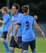 2 July 2015; Tomas Boyle, left, and Mark Langtry, UCD, celebrate after the game. UEFA Europa League, First Qualifying Round, First Leg, UCD v F91 Dudelange, Belfield Bowl, UCD, Dublin. Picture credit: Brendan Moran / SPORTSFILE