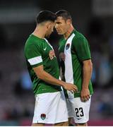 2 July 2015; Cork City FC's Billy Dennehy, left, and Mark O'Sullivan after the final whistle. UEFA Europa League, First Qualifying Round, First Leg, Cork City FC v KR Reykjavik. Turners Cross, Cork. Picture credit: Eoin Noonan / SPORTSFILE