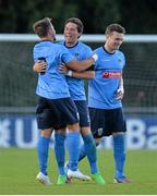 2 July 2015; Mark Langtry, left, and Tomas Boyle, UCD, celebrate after the game. UEFA Europa League, First Qualifying Round, First Leg, UCD v F91 Dudelange, Belfield Bowl, UCD, Dublin. Picture credit: Brendan Moran / SPORTSFILE