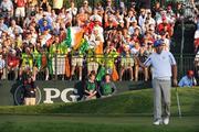 19 September 2008; Irish Ryder Cup fans celebrate Padraig Harrington's, Team Europe 2008, birdie putt on the first green. 37th Ryder Cup, Valhalla Golf Club, Louisville, Kentucky, USA. Picture credit: Matt Browne / SPORTSFILE