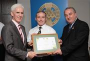13 September 2008; Jimmy D'Arcy, Tipperary, receiving his Tutor Trainer Certificate from Michael McGeehan, left, Director Coaching Ireland and Nickey Brennan, President of the GAA. Tutor Trainer Graduation, Croke Park, Dublin. Photo by Sportsfile