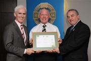 13 September 2008; Liam McGreevy, Down, receiving his Tutor Trainer Certificate from Michael McGeehan, left, Director Coaching Ireland and Nickey Brennan, President of the GAA. Tutor Trainer Graduation, Croke Park, Dublin. Photo by Sportsfile