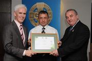 13 September 2008; Frankie Quinn, Antrim, receiving his Tutor Trainer Certificate from Michael McGeehan, left, Director Coaching Ireland and Nickey Brennan, President of the GAA. Tutor Trainer Graduation, Croke Park, Dublin. Photo by Sportsfile