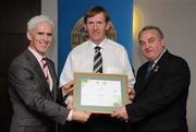 13 September 2008; Anthony Harkin, Donegal, receiving his Tutor Trainer Certificate from Michael McGeehan, left, Director Coaching Ireland and Nickey Brennan, President of the GAA. Tutor Trainer Graduation, Croke Park, Dublin. Photo by Sportsfile