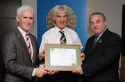 13 September 2008; Pat Moore, Waterford, receiving his Tutor Trainer Certificate from Michael McGeehan, left, Director Coaching Ireland and Nickey Brennan, President of the GAA. Tutor Trainer Graduation, Croke Park, Dublin. Photo by Sportsfile