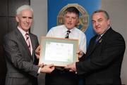 13 September 2008; Cyril Kevlihan, Dublin, receiving his Tutor Trainer Certificate from Michael McGeehan, left, Director Coaching Ireland and Nickey Brennan, President of the GAA. Tutor Trainer Graduation, Croke Park, Dublin. Photo by Sportsfile