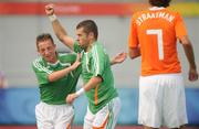 16 September 2008; Ireland's Finbarr O'Riordan, right, from Mitchelstown, Cork, celebrates with team-mate Mark Jones, from Belfast, Antrim, after scoring his side's first goal. Ireland finished 6th overall for the competition after a 4-2 defeat to the Dutch, the result is an improvement of 2 places on their Athens finish four years ago. Beijing Paralympic Games 2008, Ireland v Great Britain, 7-A-Side Soccer, 5th-6th Place - Match 18, Olympic Green Hockey Field A, Beijing, China. Picture credit: Brian Lawless / SPORTSFILE