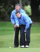 18 September 2008; Michael Greenan, left, and his partner John McHale, Castlebar Golf Club, line up a putt on the 11th during the Bulmers Pierce Purcell Shield Semi-Finals. Bulmers Cups and Shields Finals 2008, Monkstown Golf Club, Parkgarriff, Monkstown, Co. Cork. Picture credit: Ray McManus / SPORTSFILE