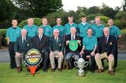 18 September 2008; Ballina Golf Club who beat Naas in the Final of the Bulmers Junior Cup, back row left to right, Johnathan Kelly, Michael McLoughlin, Paul McLoughlin, Stephen Lydon, Robert Dervin, Bryan Cox, Pat Howley and John Doherty. Front row left to right, Eugene Fagan, Chairman, Connacht Branch of the Golfing Union of Ireland, Sean Murphy, Commercial Manager Bulmers, Barry Doyle, President, Golfing Union of Ireland, Eamonn Brogan, Captain Ballina Golf Club, Noel Dee, Ballina Team Captain, and Maurice Healy, Captain Monkstown Golf Club. Bulmers Junior Cup Final. Bulmers Cups and Shields Finals 2008, Monkstown Golf Club, Parkgarriff, Monkstown, Co. Cork. Picture credit: Ray McManus / SPORTSFILE