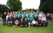 18 September 2008; Ballina Golf Club who beat Naas in the Final of the Bulmers Junior Cup, celebrate with supporters. Included are Johnathan Kelly, Michael McLoughlin, Paul McLoughlin, Stephen Lydon, Robert Dervin, Bryan Cox, Pat Howley and John Doherty. Front row left to right, Eugene Fagan, Chairman, Connacht Branch of the Golfing Union of Ireland, Sean Murphy, Commercial Manager Bulmers, Barry Doyle, President, Golfing Union of Ireland, Eamonn Brogan, Captain Ballina Golf Club, Noel Dee, Ballina Team Captain, and Maurice Healy, Captain Monkstown Golf Club. Bulmers Junior Cup Final. Bulmers Cups and Shields Finals 2008, Monkstown Golf Club, Parkgarriff, Monkstown, Co. Cork. Picture credit: Ray McManus / SPORTSFILE  *** Local Caption *** leave a lot of head room as they will be ordering this on the web and we will need to make a A4 out of it not too shallow.....