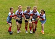 3 July 2015; Cuala players from left, Niamh O'Driscoll, 9, from Sallynoggin, Grace O'Sullivan, 9, from Glenageary, Aoife, 9 and Róisín Ní Drisceoil, 10, from Glenageary, and Amy Connor, 8, from Dún Laoghaire, are pictured at the very first ‘Kellogg’s Powering Play’ workshop, a new fun game based nutritional module that is being piloted by Kellogg’s and the GAA this summer at selected Cúl Camps to help promote the benefits of physical activity and eating well. Cuala GAA Club, Dalkey, Co. Dublin. Picture credit: Piaras Ó Mídheach / SPORTSFILE