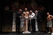 3 July 2015; Janis Ginters during the weigh-in for his upcoming fight against Sean Turner, right. Smock Alley Theatre, Dublin. Photo by Sportsfile