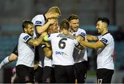 3 July 2015; John Mountney, third from left, Dundalk, is congratulated by team-mates after scoring his side's second goal. SSE Airtricity League Premier Division, Drogheda United v Dundalk, United Park, Drogheda, Co. Louth. Photo by Sportsfile