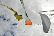 4 July 2015; The tricolour flies between the flags of Kildare and Offaly before the match. GAA Football All-Ireland Senior Championship, Round 2A, Offaly v Kildare. O'Connor Park, Tullamore, Co. Offaly. Picture credit: Cody Glenn / SPORTSFILE