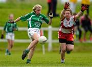 4 July 2015; Caroline Brennan, Limerick, in action against Catherine McGuigan, Derry. All Ireland Ladies Football U14 'C' Championship, Derry v Limerick. Ballymahon, Co. Longford. Picture credit: David Maher / SPORTSFILE