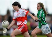 4 July 2015; Leoni McIroy, Derry, in action against Aoife Rowsome, Limerick. All Ireland Ladies Football U14 'C' Championship, Derry v Limerick. Ballymahon, Co. Longford. Picture credit: David Maher / SPORTSFILE
