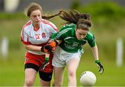 4 July 2015; Sophie Hennessy, Limerick, in action against Catherine McGuigan, Derry. All Ireland Ladies Football U14 'C' Championship, Derry v Limerick. Ballymahon, Co. Longford. Picture credit: David Maher / SPORTSFILE