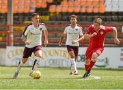 4 July 2015; Jamie Walker, Hearts, in action against Philip Hughes, Shelbourne. Pre-season Friendly, Shelbourne F.C. v Heart of Midlothian F.C., Tolka Park, Dublin. Picture credit: Ray McManus / SPORTSFILE