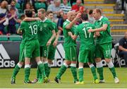 4 July 2015; David Lacey, Eastern Region IRL, celebrates with team mates after scoring the opening goal of the game. UEFA Regions Cup Final, Eastern Region IRL v Zagreb. Tallaght Stadium, Tallaght, Co. Dublin, Ireland. Picture credit: Seb Daly / SPORTSFILE