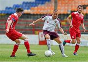 4 July 2015; Kenny Anderson, Hearts, in action against Aaron Robinson, Shelbourne. Pre-season Friendly, Shelbourne F.C. v Heart of Midlothian F.C., Tolka Park, Dublin. Picture credit: Ray McManus / SPORTSFILE